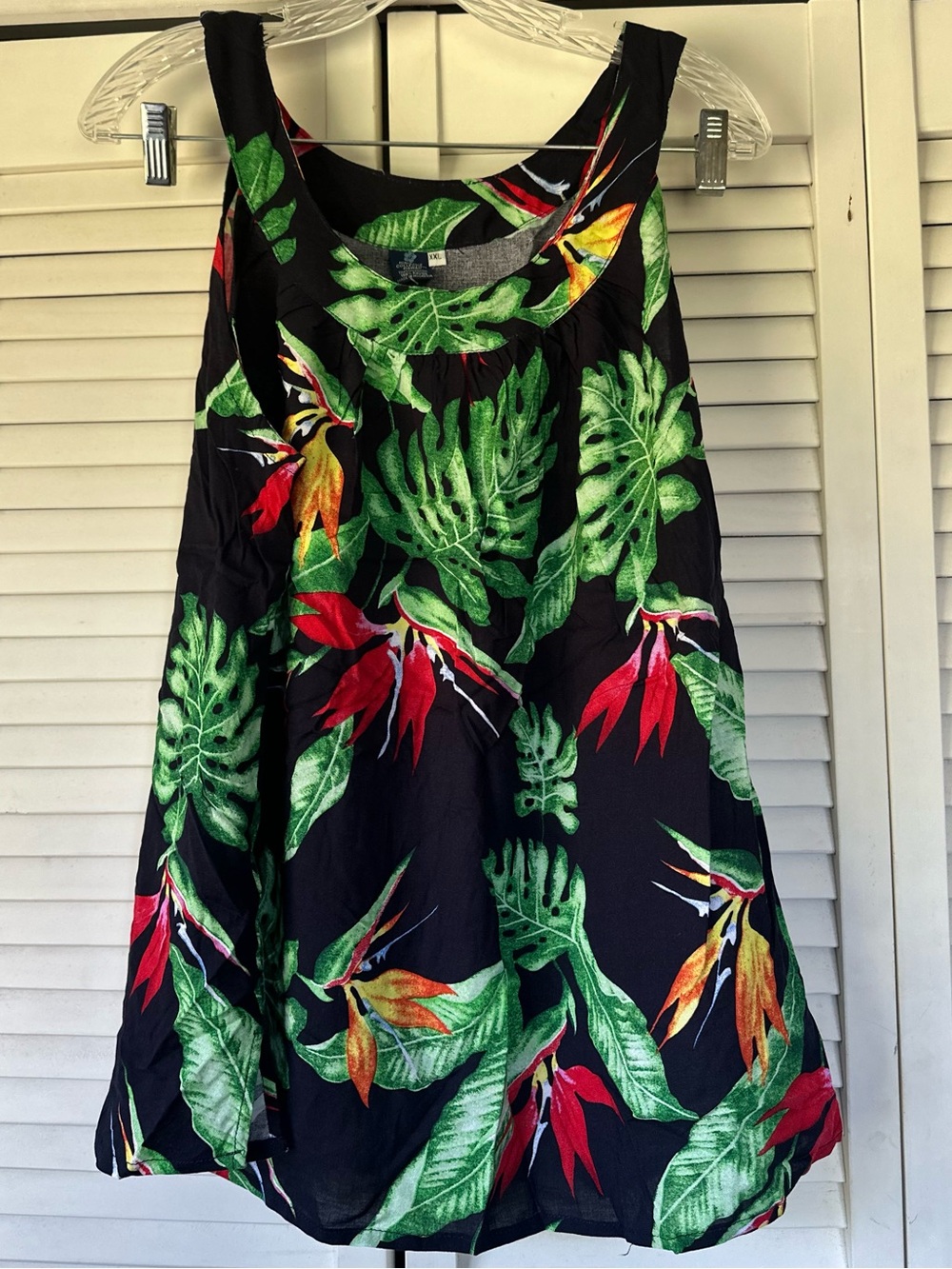 Hibiscus Collection Hawaiian Sundress in Black with Green & Red Leaf Print